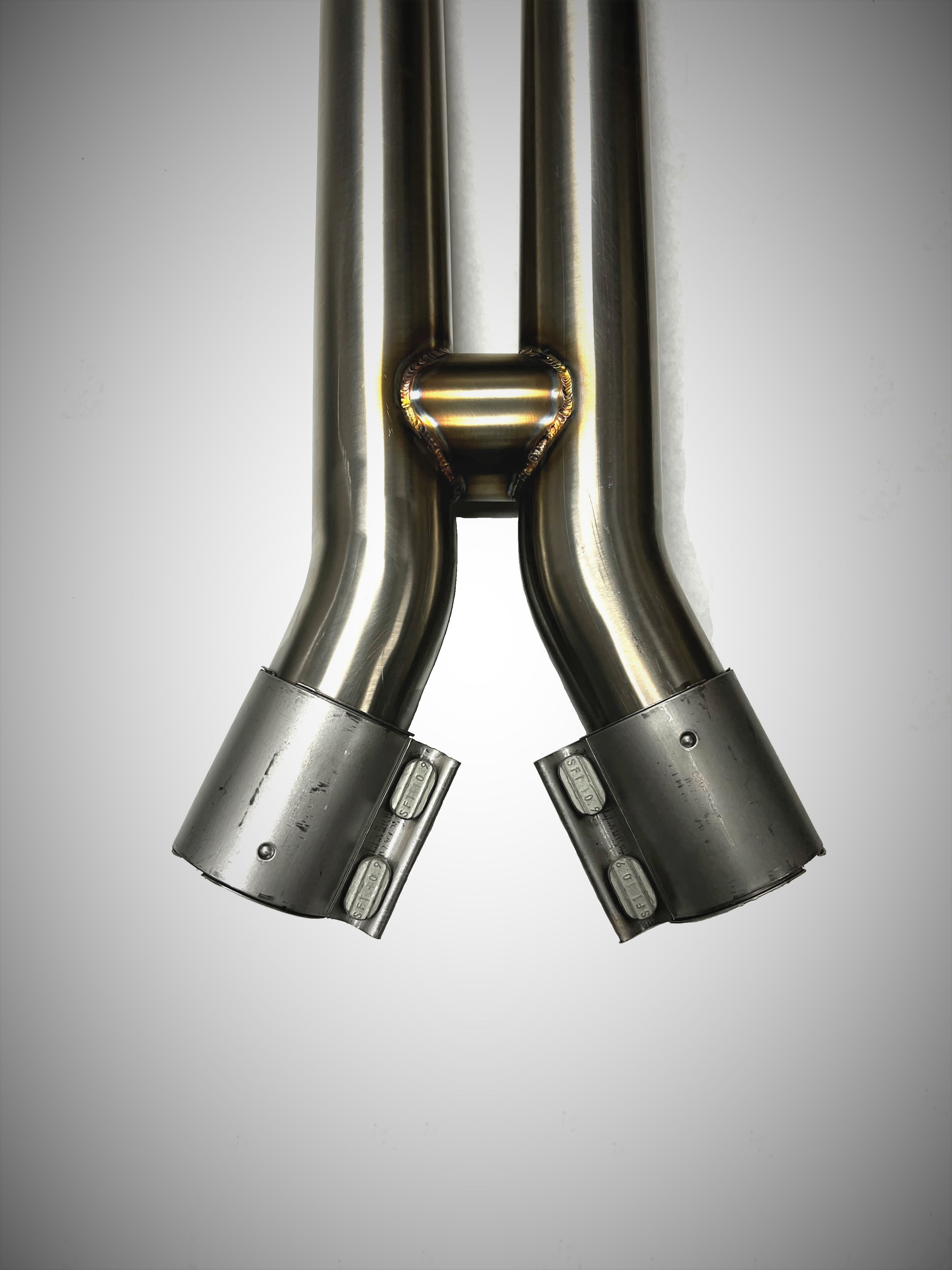 A close up view of Evolution Racewerks Competition Series Mid Pipes BMW G80 M3/ G82 M4 2021 +