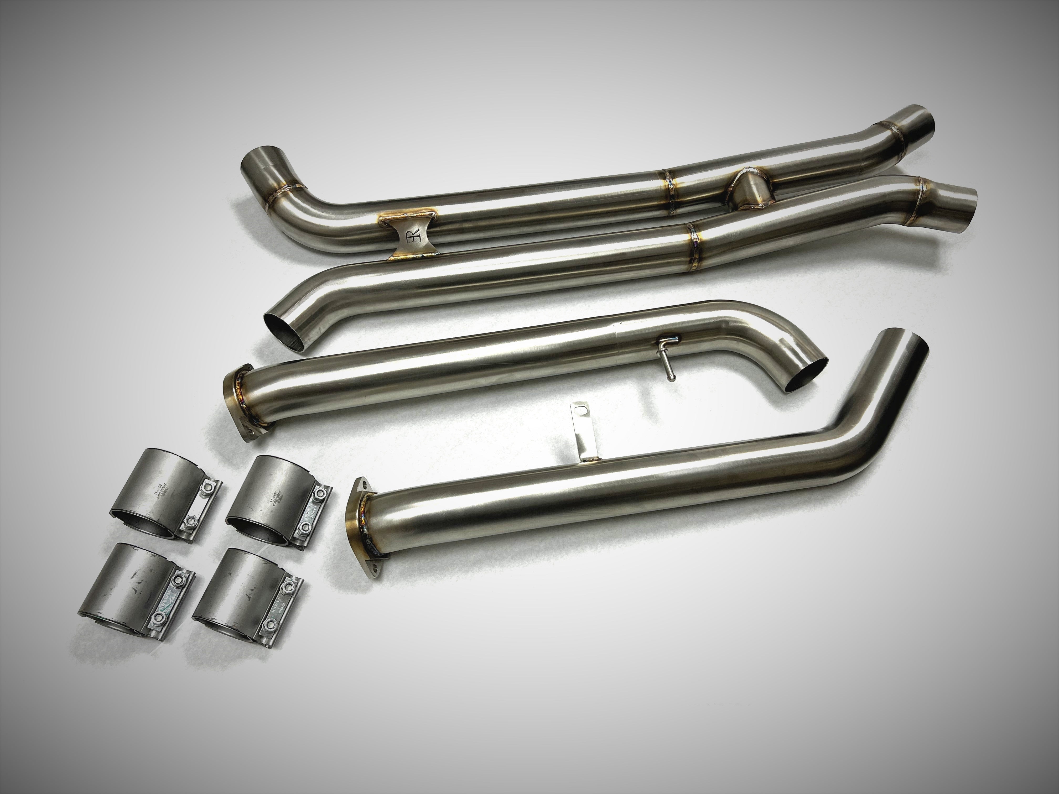 A top view of Evolution Racewerks Competition Series Mid Pipes BMW G80 M3/ G82 M4 2021 + unassembled