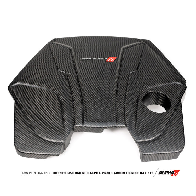 AMS Performance Red Alpha Matte Carbon Engine Cover for Infiniti Q50 / Q60 2016-2021