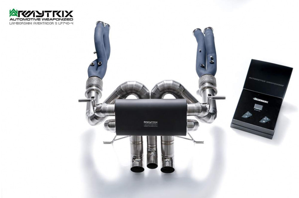 ARMYTRIX Titanium Black Coated Valvetronic Exhaust System Titanium Quad Tips For Lamborghini Aventador S LP740-4 2017-2021
