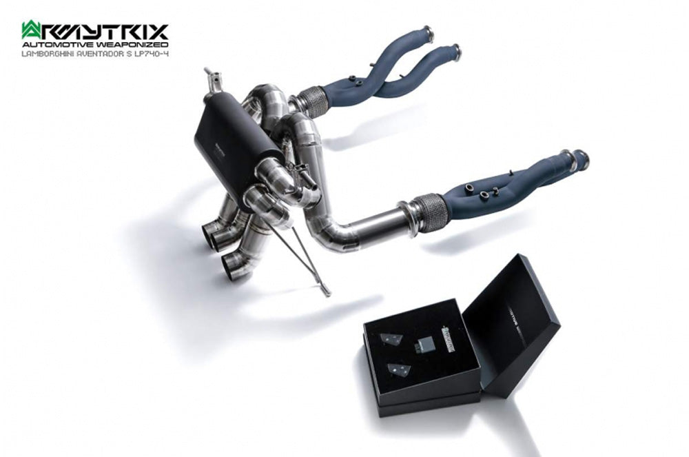 ARMYTRIX Titanium Black Coated Valvetronic Exhaust System Titanium Quad Tips For Lamborghini Aventador S LP740-4 2017-2021
