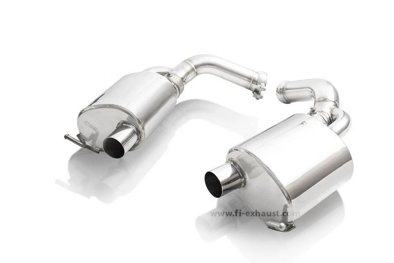 A top view of FI Exhaust Valvetronic Cat-Back System's muffler For Mercedes-Benz vehicles with white background