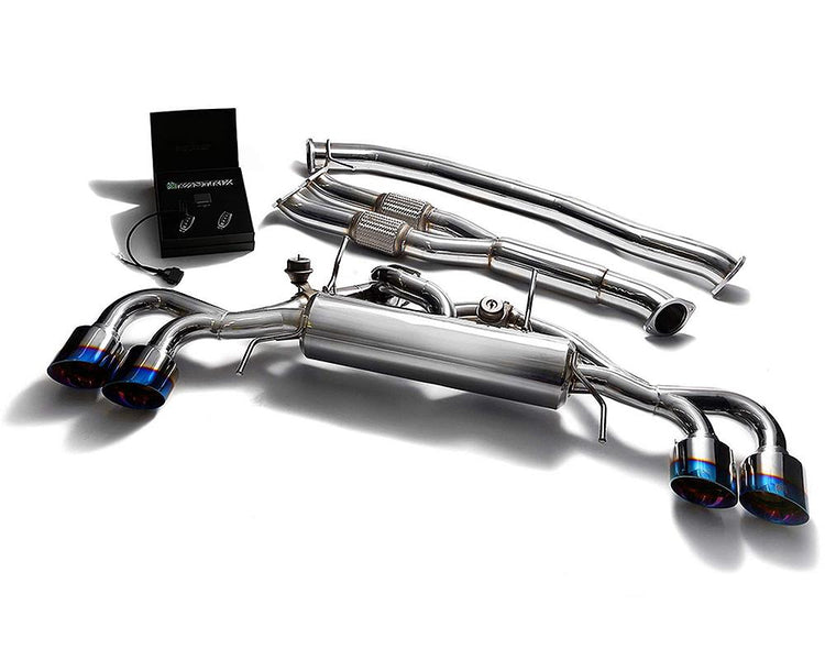 ARMYTRIX Stainless Steel Valvetronic Catback Exhaust 90mm System w/Race Y-Pipe | Quad Titanium Blue Tips For Nissan GT-R R35 2009-2021