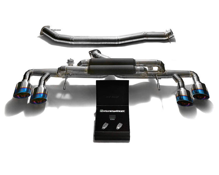 ARMYTRIX Titanium Valvetronic Catback Exhaust 90mm System Quad Titanium Blue Tips For Nissan GT-R R35 2009-2021