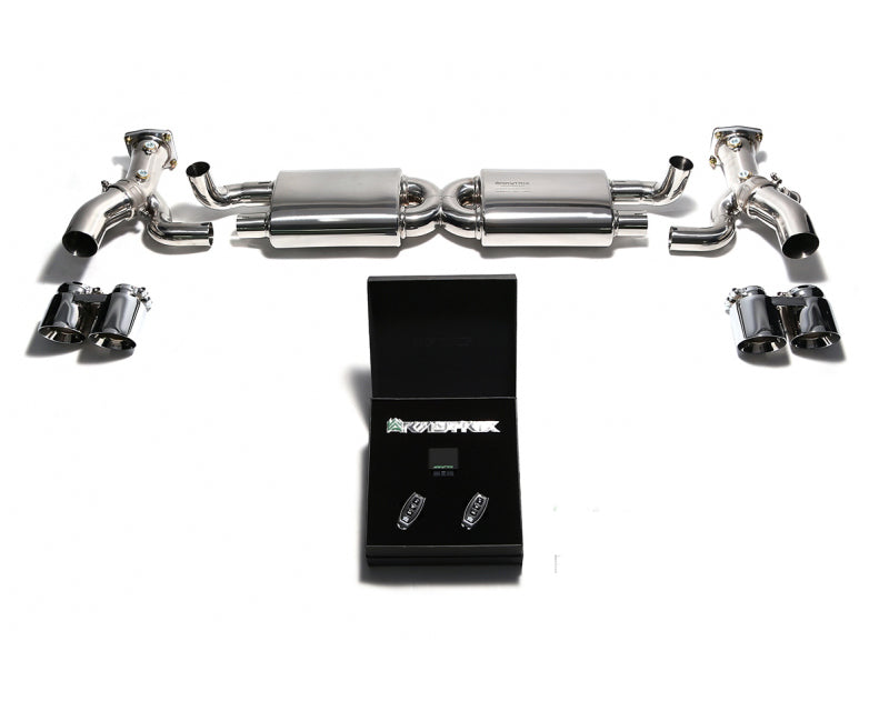 ARMYTRIX Stainless Steel Valvetronic Exhaust System Quad Chrome Silver Tips For Porsche 991 Turbo | Turbo S 2014-2016