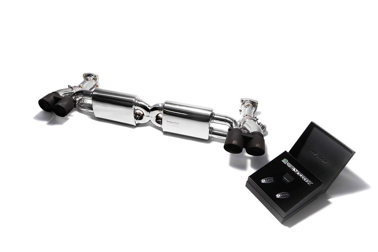 ARMYTRIX Stainless Steel Valvetronic Exhaust System Quad Matte Black Tips For Porsche 991 Turbo | Turbo S 2014-2016
