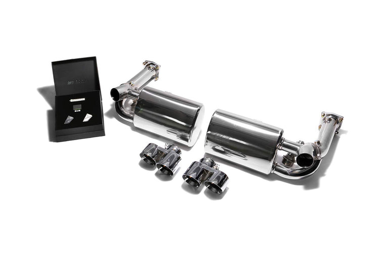 ARMYTRIX Stainless Steel Valvetronic Exhaust System Quad Chrome Silver Tips For Porsche 997 Turbo 2007-2009