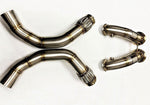 Comparison Picture between stock and er f90 m5 catless downpipe