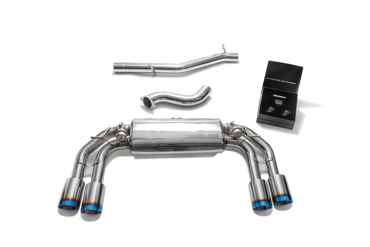 ARMYTRIX Stainless Steel Valvetronic Catback Exhaust System Quad Blue Coated Tips For Volkswagen Golf R MK7.5 2016-2021