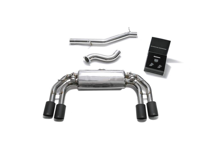 ARMYTRIX Stainless Steel Valvetronic Catback Exhaust System Quad Matte Black Tips For Volkswagen Golf R MK7.5 2016-2021