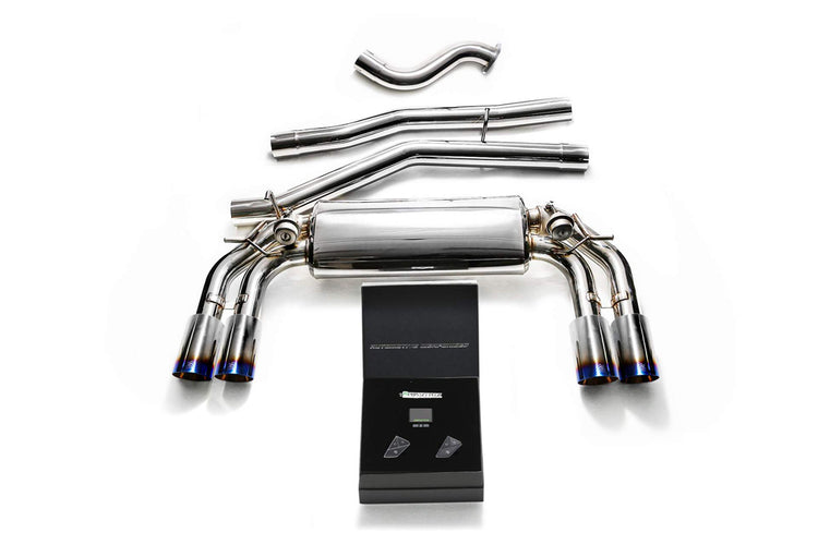 ARMYTRIX Stainless Steel Valvetronic Catback Exhaust System Quad Blue Coated Tips For Volkswagen Golf R MK7 2014-2016