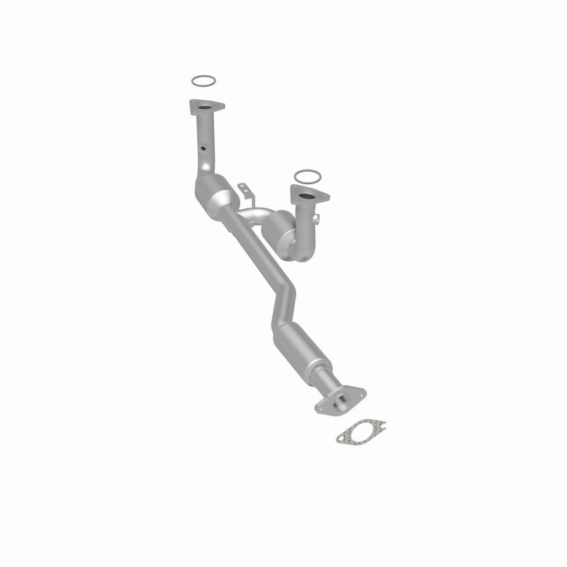 MagnaFlow 27503 hm grade direct-fit catalytic converter, rear three-quarter view of the turntable spin