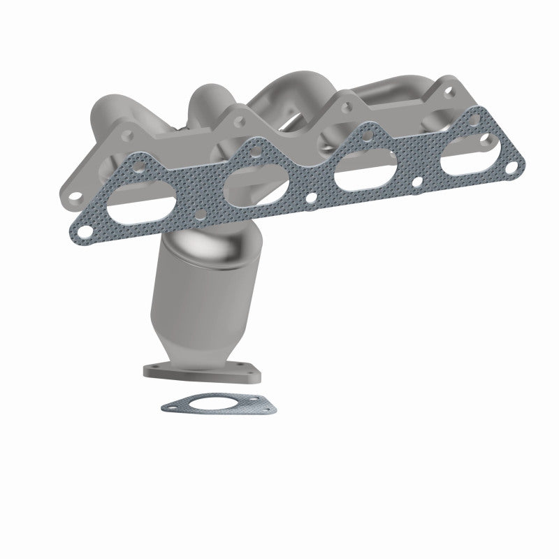 MagnaFlow 452027 carb manifold converter, front three-quarter view of the turntable spin