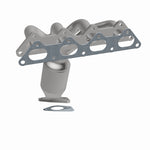 MagnaFlow 452027 carb manifold converter, front three-quarter view of the turntable spin