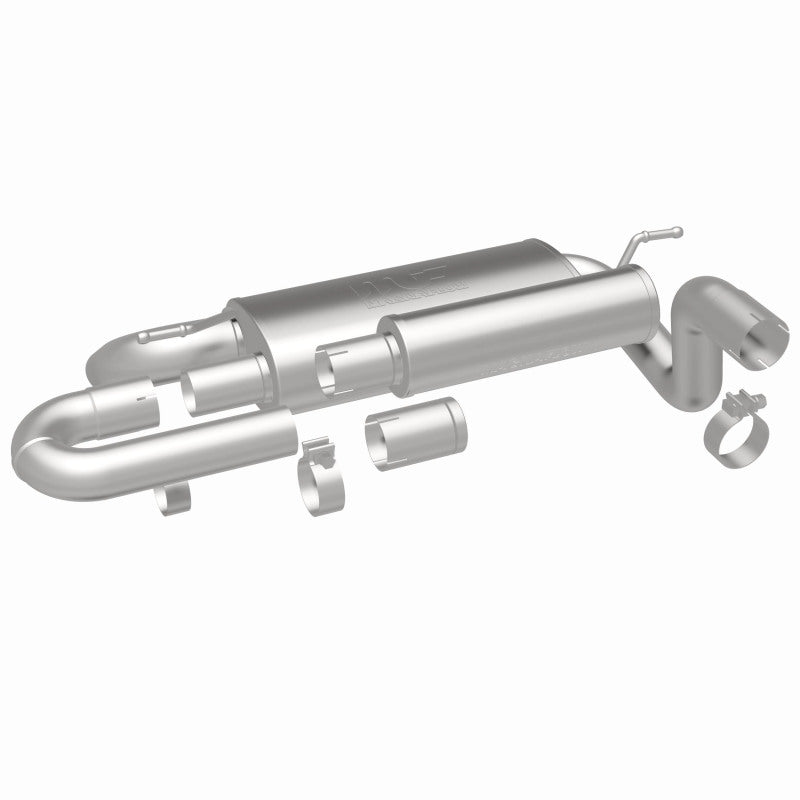 MagnaFlow 19620 overland series axle-back exhaust, rear three-quarter view of the turntable spin