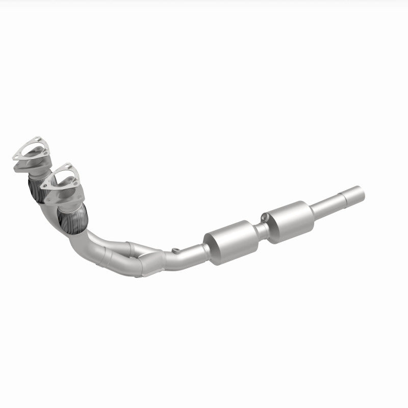 MagnaFlow 52289 oem grade direct-fit catalytic converter, front three-quarter view of the turntable spin