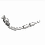 MagnaFlow 52289 oem grade direct-fit catalytic converter, front three-quarter view of the turntable spin