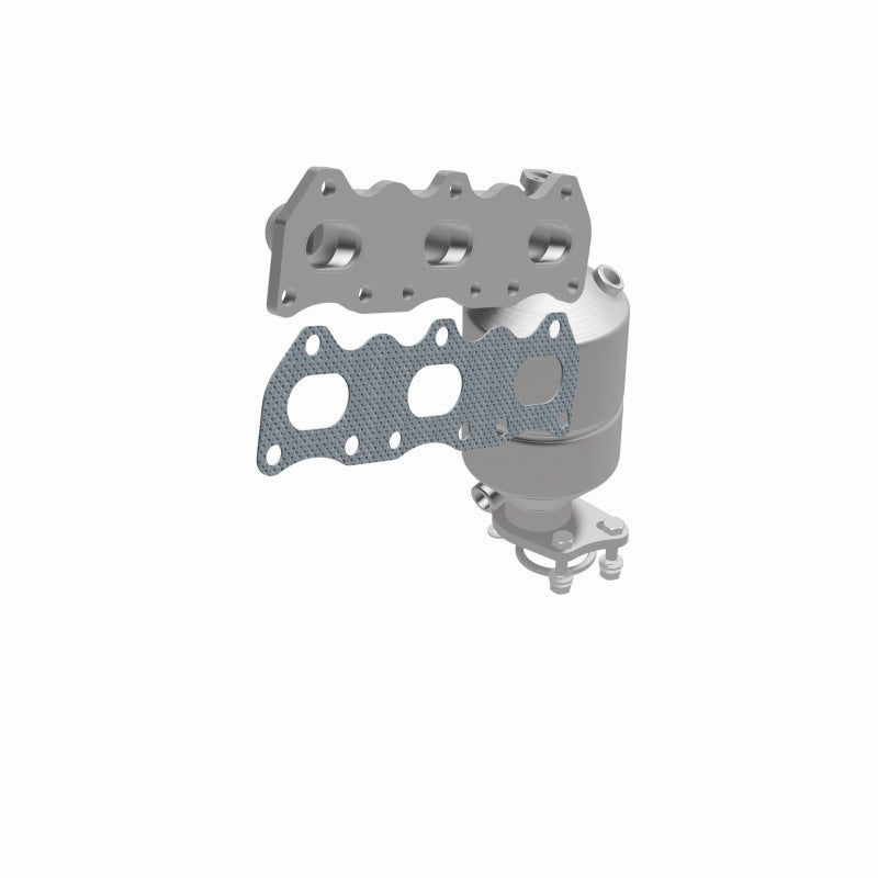 MagnaFlow 51272 oem grade manifold converter, opposite front three-quarter view of the turntable spin