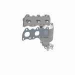 MagnaFlow 51272 oem grade manifold converter, opposite front three-quarter view of the turntable spin