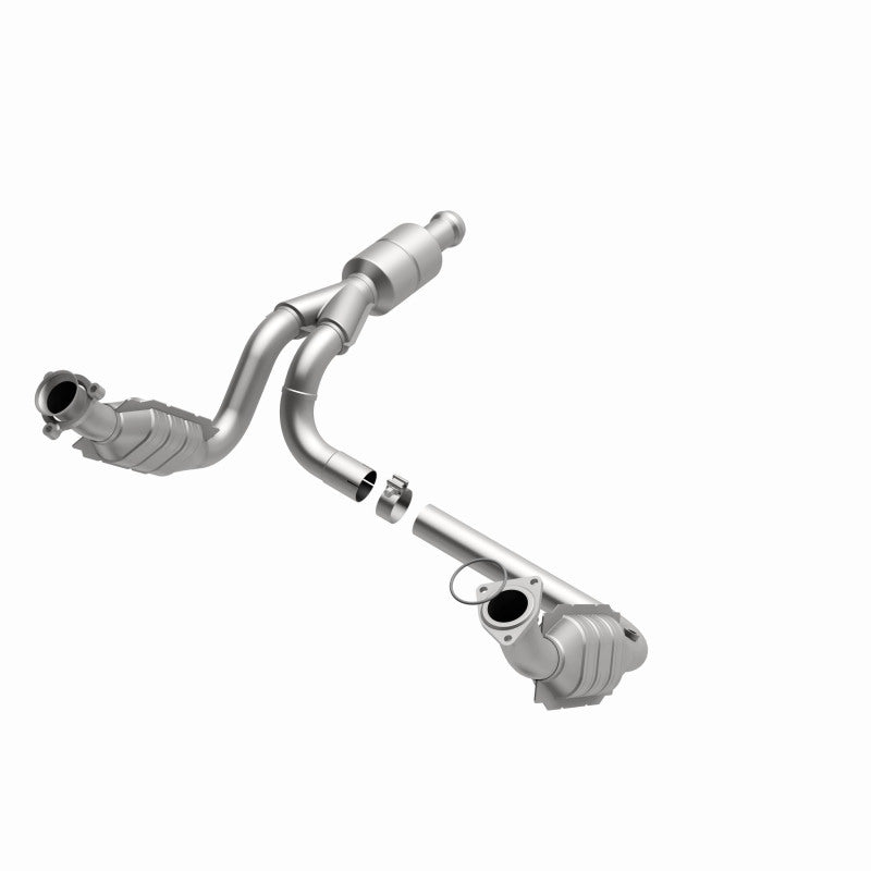 MagnaFlow 5481578 carb direct-fit catalytic converter, opposite front three-quarter view of the turntable spin