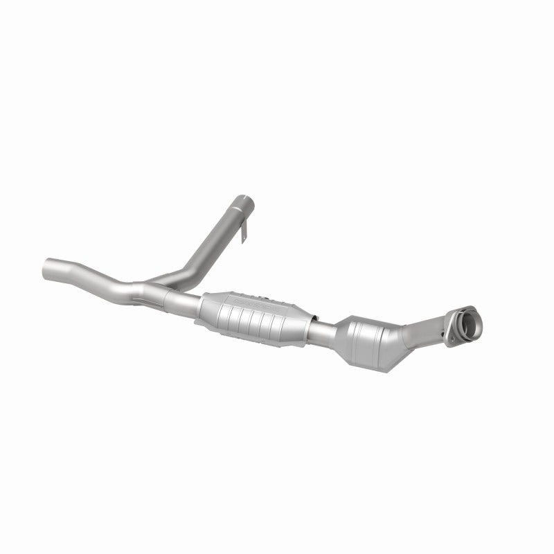 MagnaFlow 93153 hm grade direct-fit catalytic converter, opposite rear three-quarter view of the turntable spin