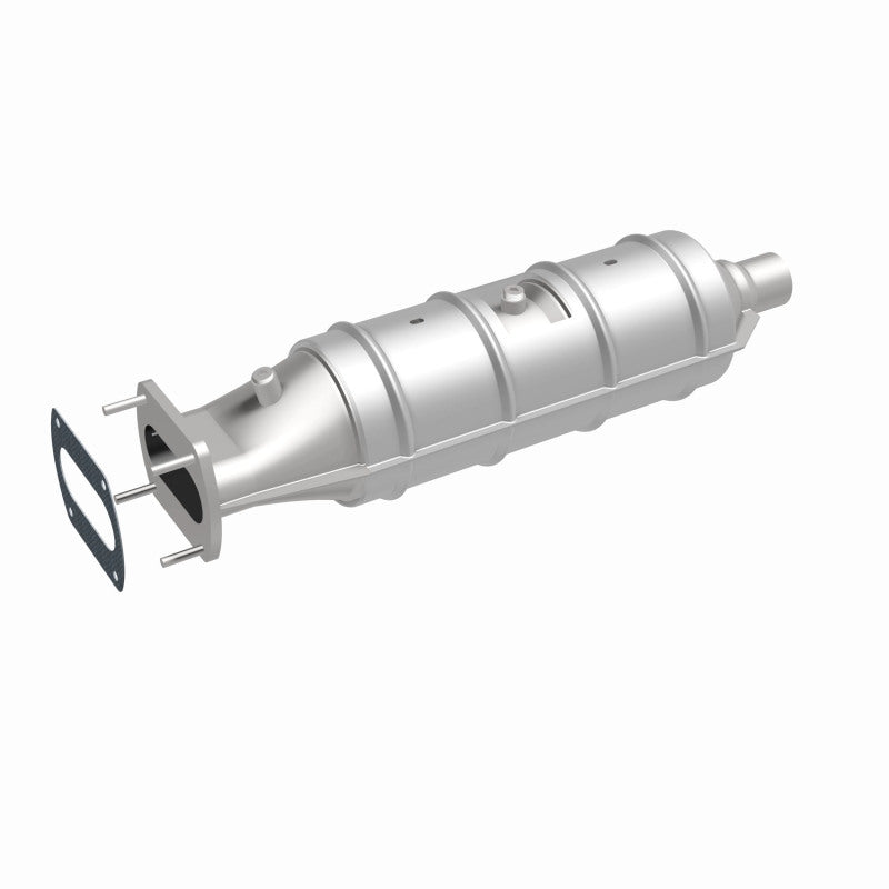 MagnaFlow 55213 epa direct-fit catalytic converter, front three-quarter view of the turntable spin