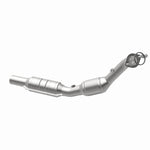 MagnaFlow 551673 carb direct-fit catalytic converter, opposite rear three-quarter view of the turntable spin
