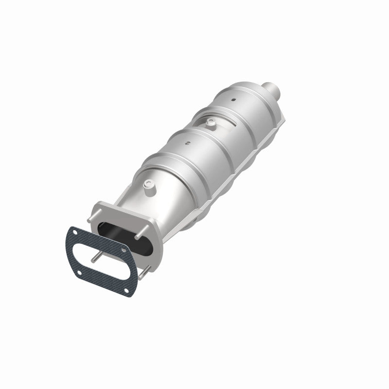 MagnaFlow 55213 epa direct-fit catalytic converter, opposite front three-quarter view of the turntable spin