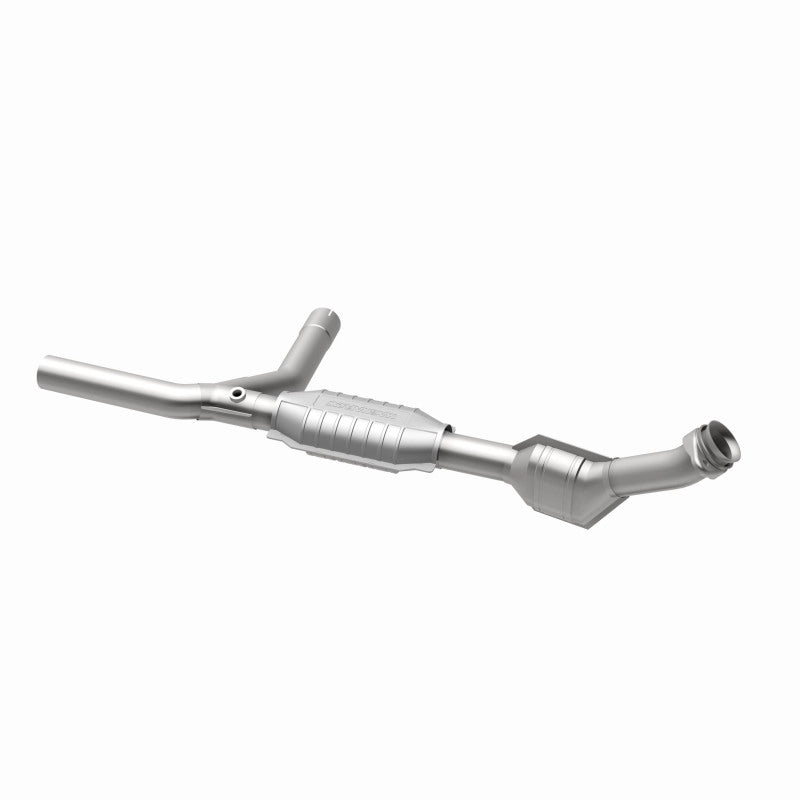 MagnaFlow 93391 hm grade direct-fit catalytic converter, opposite rear three-quarter view of the turntable spin