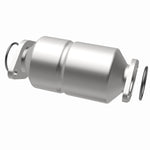 MagnaFlow 338656 carb direct-fit catalytic converter, opposite rear three-quarter view of the turntable spin