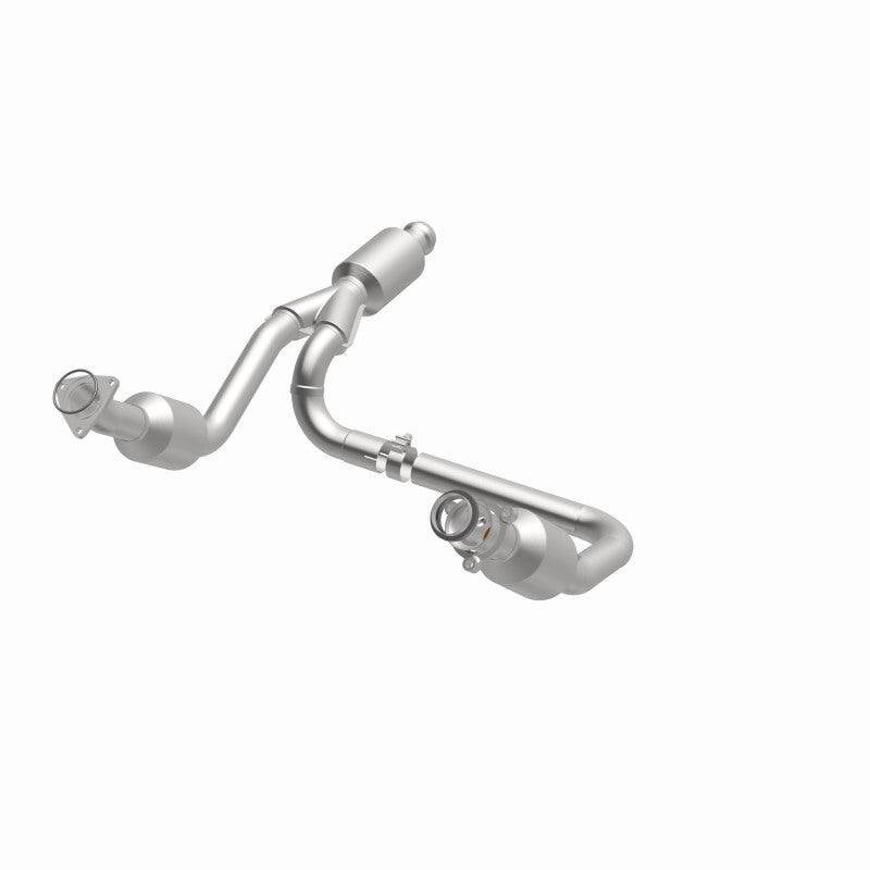 MagnaFlow 280424 oem grade direct-fit catalytic converter, opposite front three-quarter view of the turntable spin