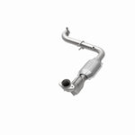 MagnaFlow 447151 carb direct-fit catalytic converter, opposite front three-quarter view of the turntable spin