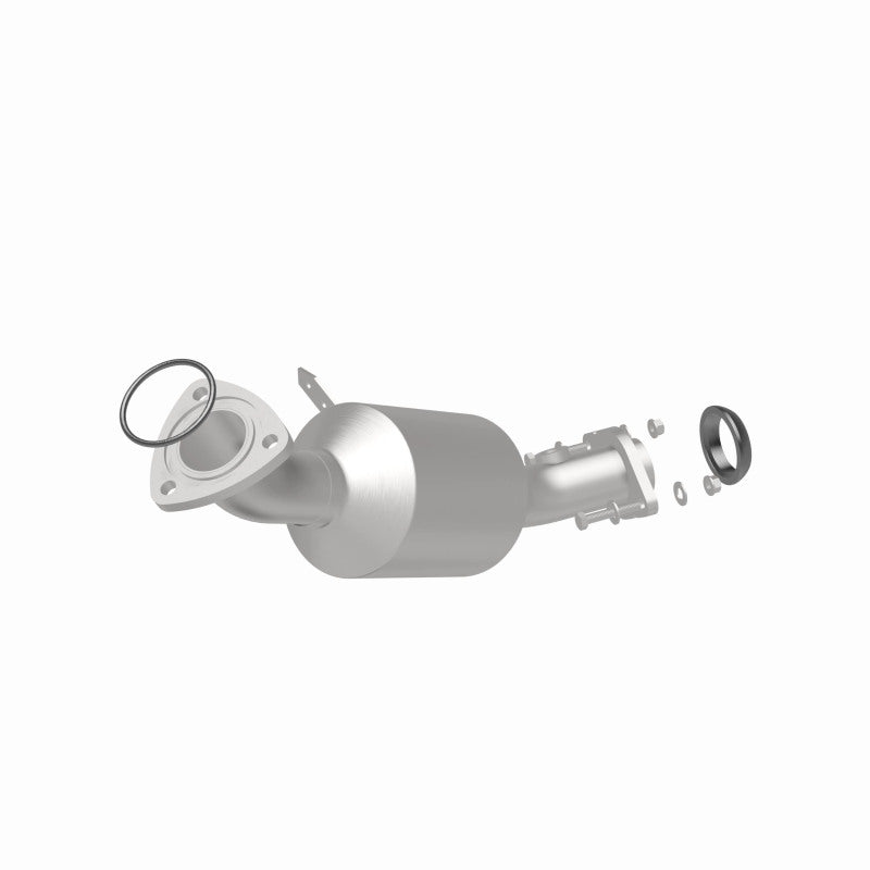 MagnaFlow 51872 oem grade direct-fit catalytic converter, rear three-quarter view of the turntable spin