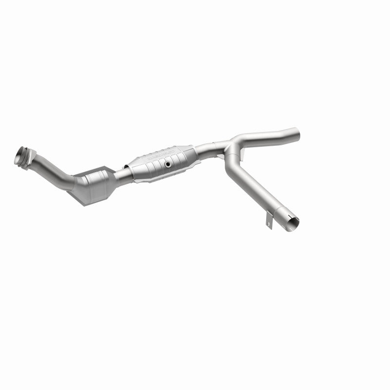 MagnaFlow 93153 hm grade direct-fit catalytic converter, front three-quarter view of the turntable spin