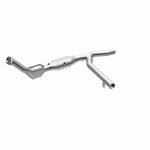 MagnaFlow 93153 hm grade direct-fit catalytic converter, front three-quarter view of the turntable spin