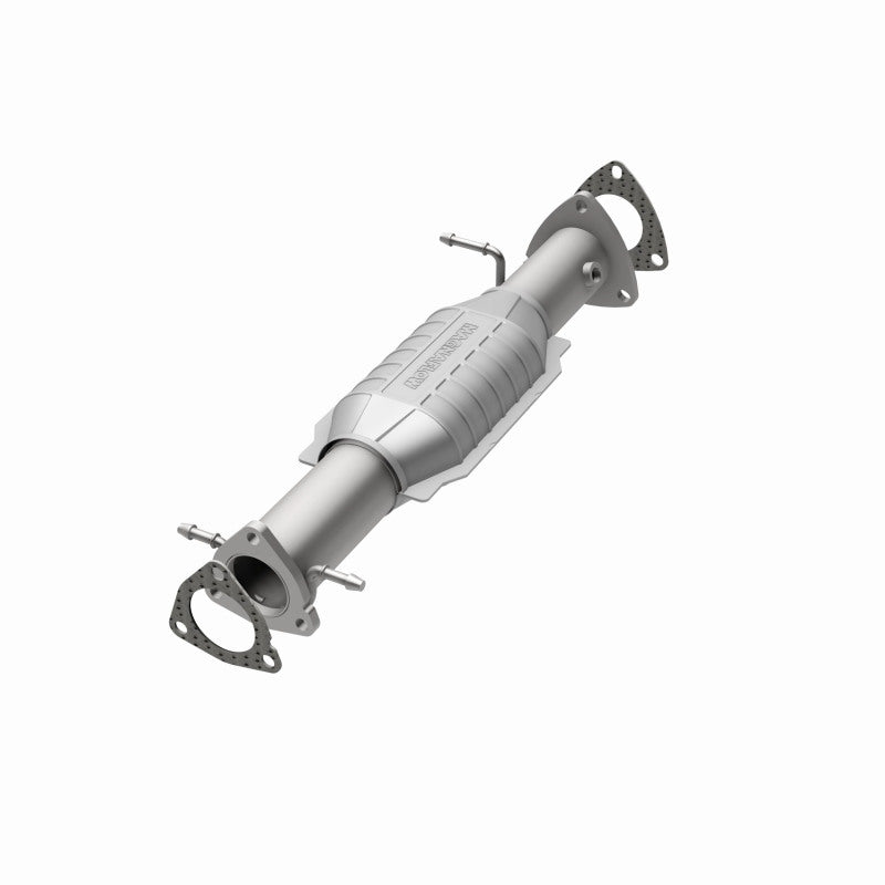 MagnaFlow 93484 hm grade direct-fit catalytic converter, opposite front three-quarter view of the turntable spin