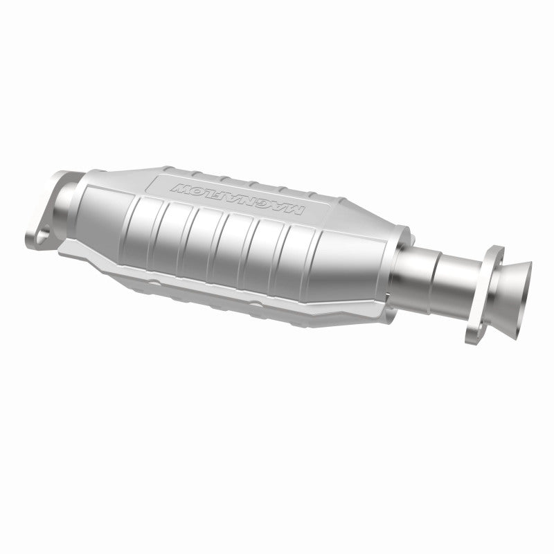 MagnaFlow 93286 hm grade direct-fit catalytic converter, opposite rear three-quarter view of the turntable spin