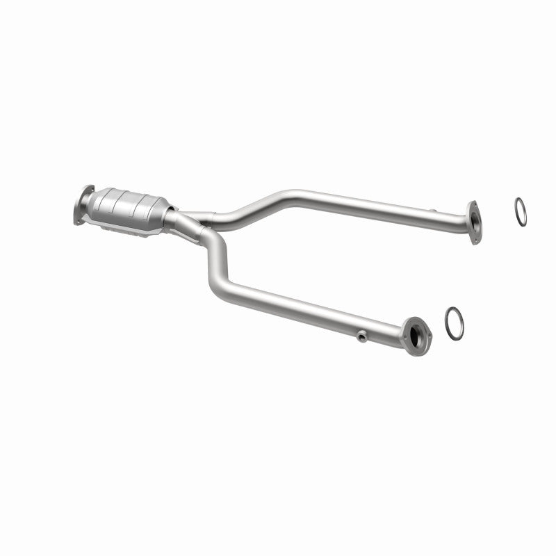 MagnaFlow 49085 oem grade direct-fit catalytic converter, opposite rear three-quarter view of the turntable spin