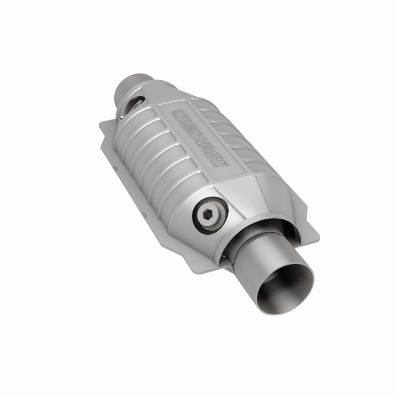 MagnaFlow 441064 universal catalytic converter, rear three-quarter view of the turntable spin