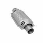 MagnaFlow 441064 universal catalytic converter, rear three-quarter view of the turntable spin