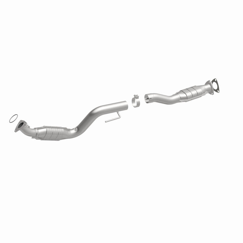 MagnaFlow 447273 carb direct-fit catalytic converter, front three-quarter view of the turntable spin