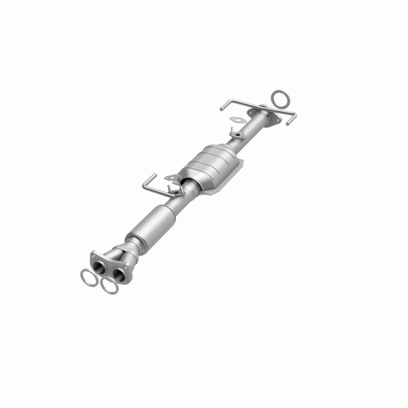 MagnaFlow 447186 carb direct-fit catalytic converter, opposite front three-quarter view of the turntable spin