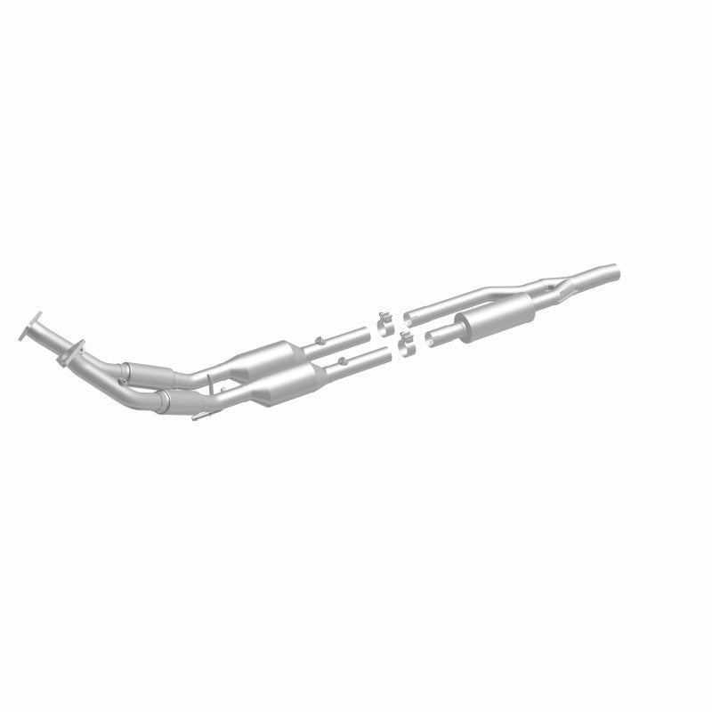 MagnaFlow 5461873 carb direct-fit catalytic converter, front three-quarter view of the turntable spin