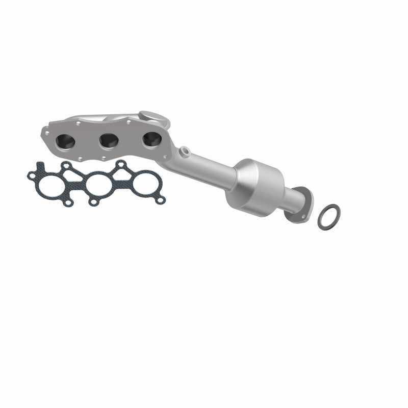 MagnaFlow 452721 carb manifold converter, front three-quarter view of the turntable spin