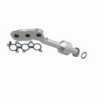 MagnaFlow 452721 carb manifold converter, front three-quarter view of the turntable spin