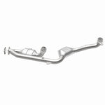 MagnaFlow 441113 carb direct-fit catalytic converter, opposite rear three-quarter view of the turntable spin