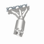 MagnaFlow 52168 oem grade manifold converter, rear three-quarter view of the turntable spin