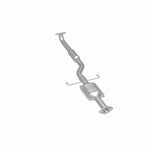 MagnaFlow 457025 carb direct-fit catalytic converter, rear three-quarter view of the turntable spin