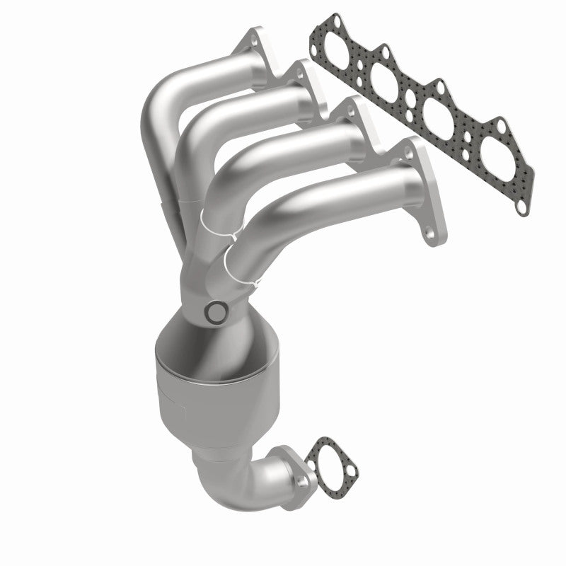 MagnaFlow 452037 carb manifold converter, front three-quarter view of the turntable spin