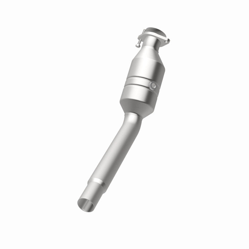 MagnaFlow 5561070 carb direct-fit catalytic converter, opposite rear three-quarter view of the turntable spin